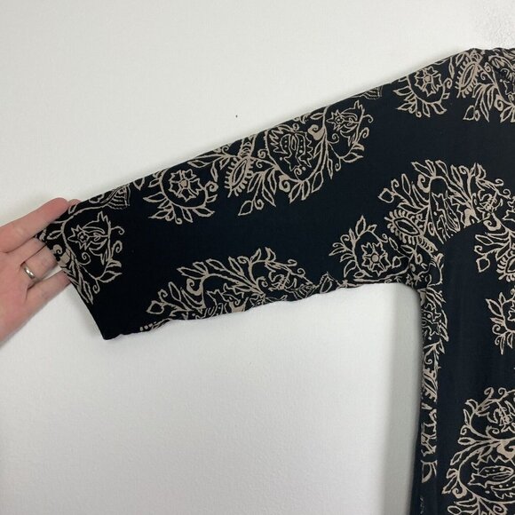 Lucky Brand Woman’s Plus Black Tan Floral Boho Keyhole Top Long Sleeve Size 2X - Picture 2 of 6